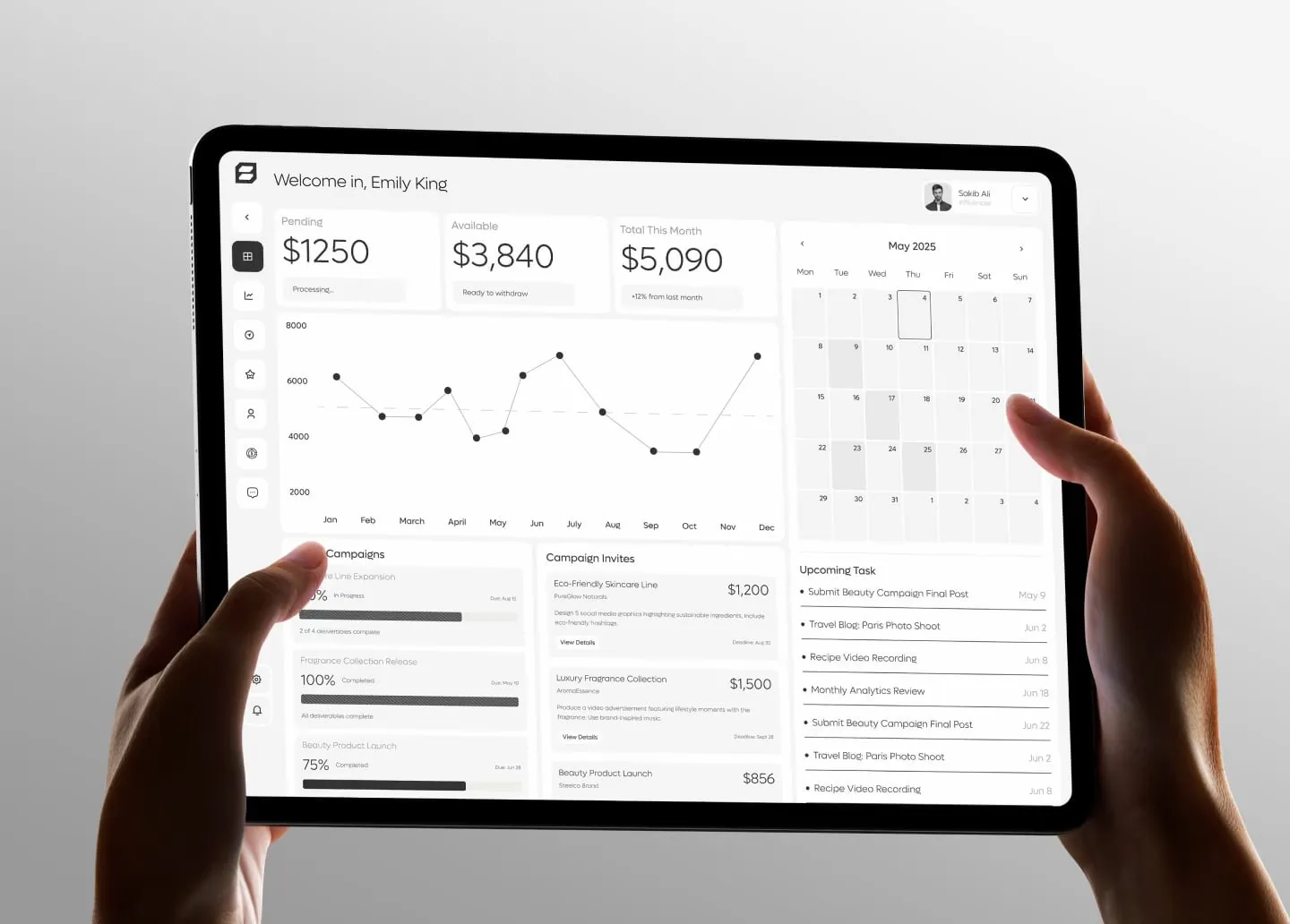 Blenz creator dashboard on a tablet