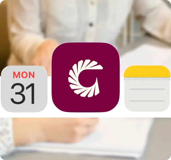Refined app icon next to calendar and notes icons
