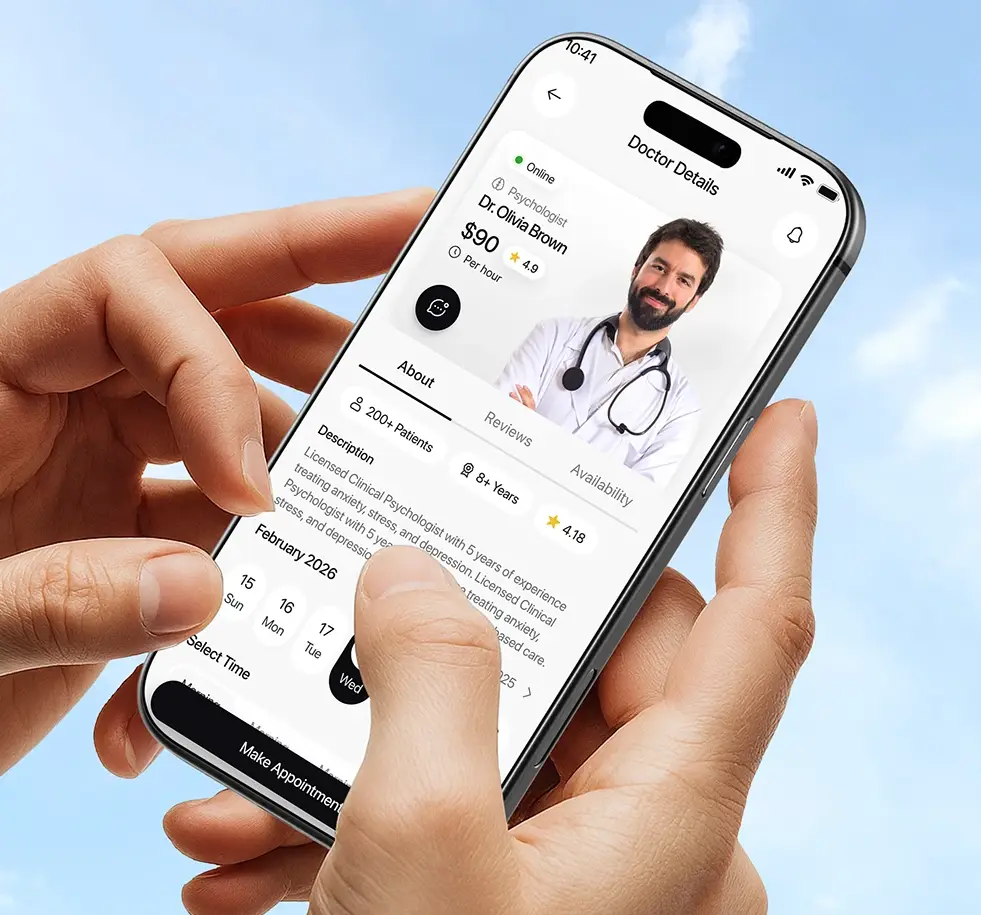 Doctor booking app on a phone