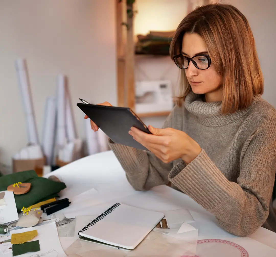 Designer reviewing a product interface on a tablet