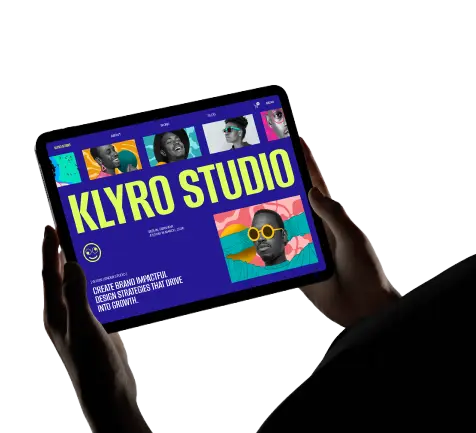 Klyro Studio website shown on a tablet