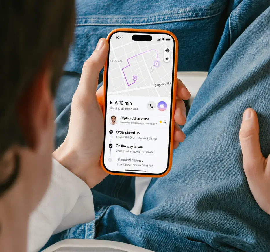 Logistics delivery tracking app on a phone