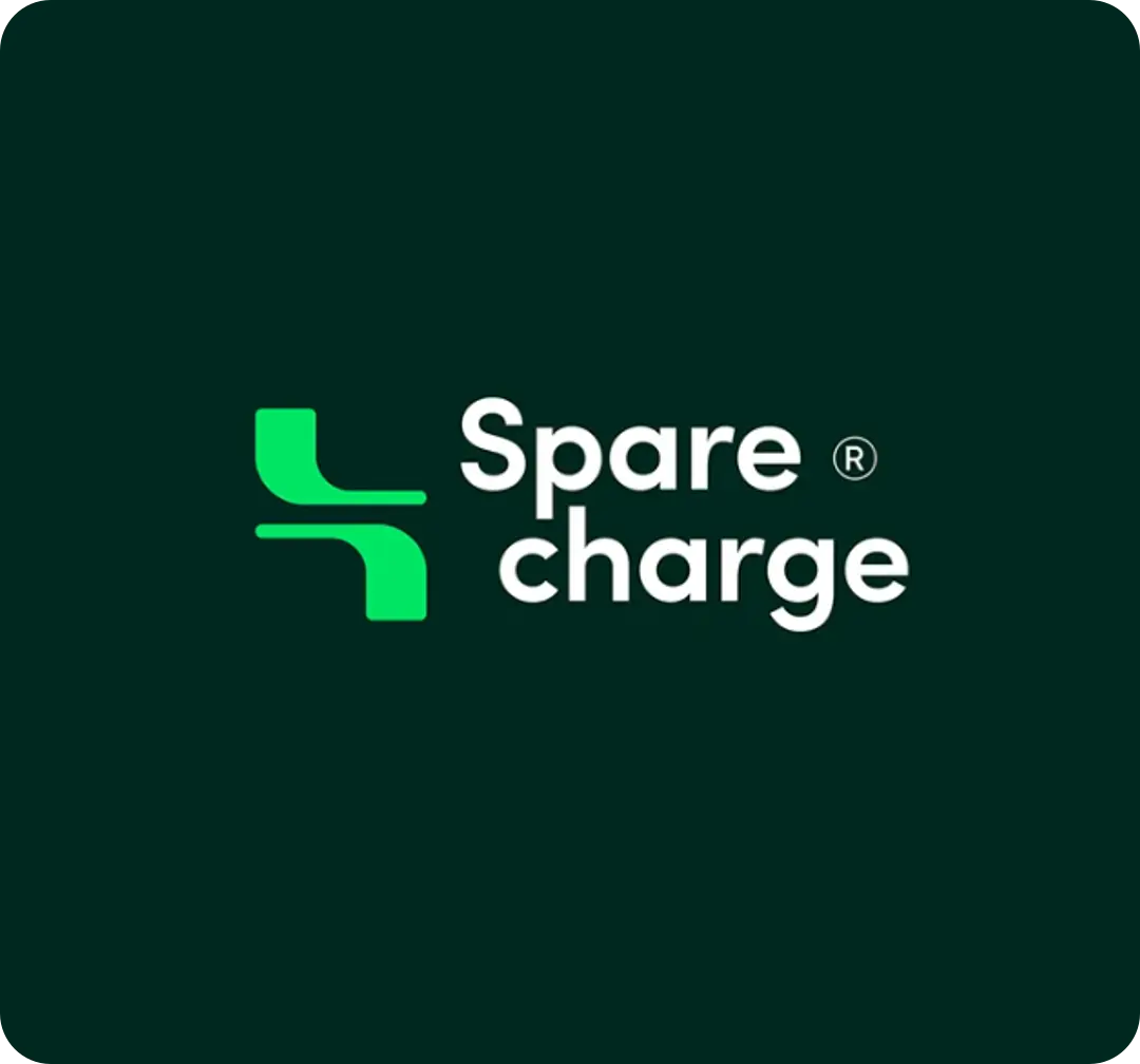 Sparecharge name and logo on a dark green background