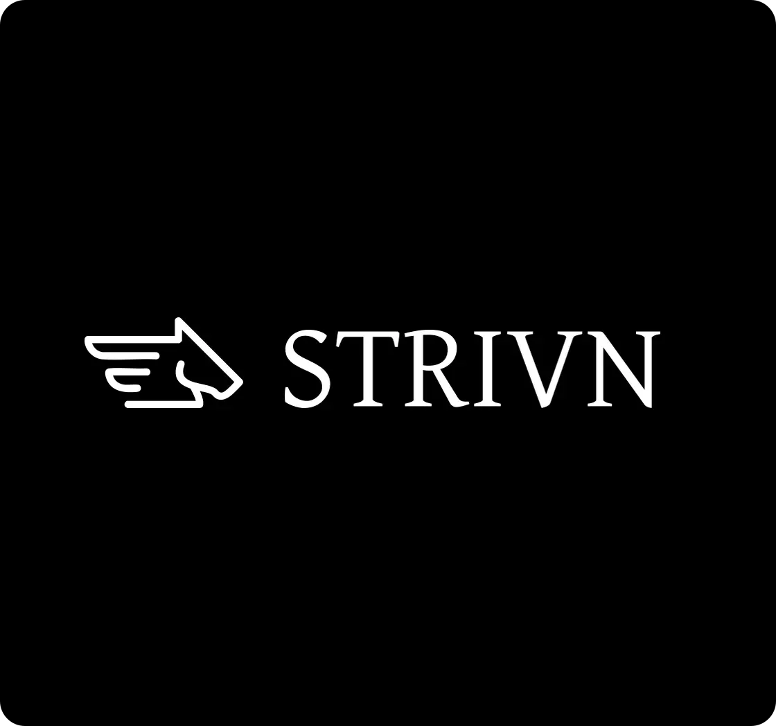 Strivn wordmark and logo on black