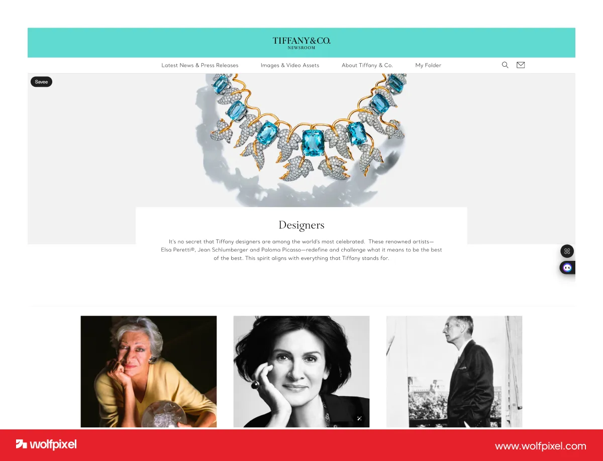 Tiffany and Co. homepage, an example of luxury jewelry website design