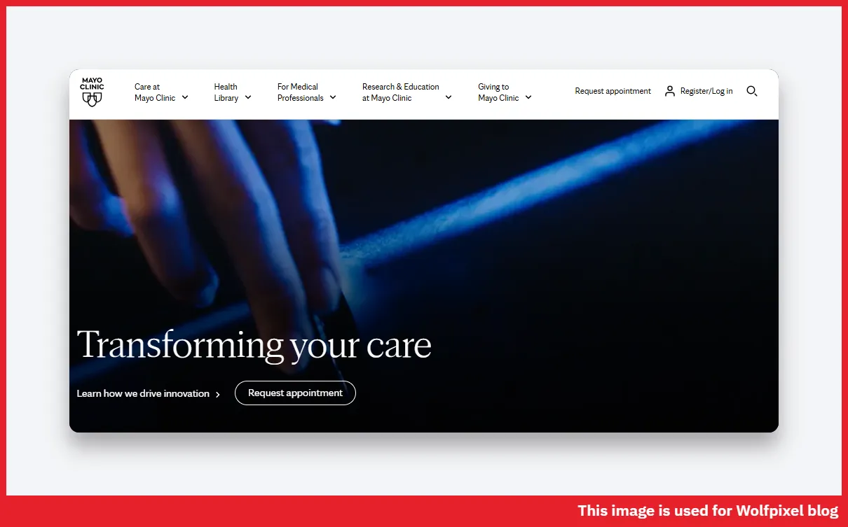 Mayo Clinic healthcare website design with prominent search