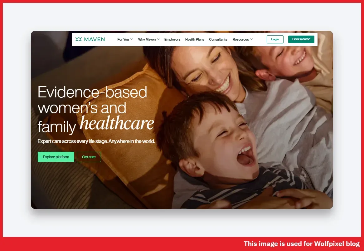 Maven Clinic healthcare website design with calming green palette