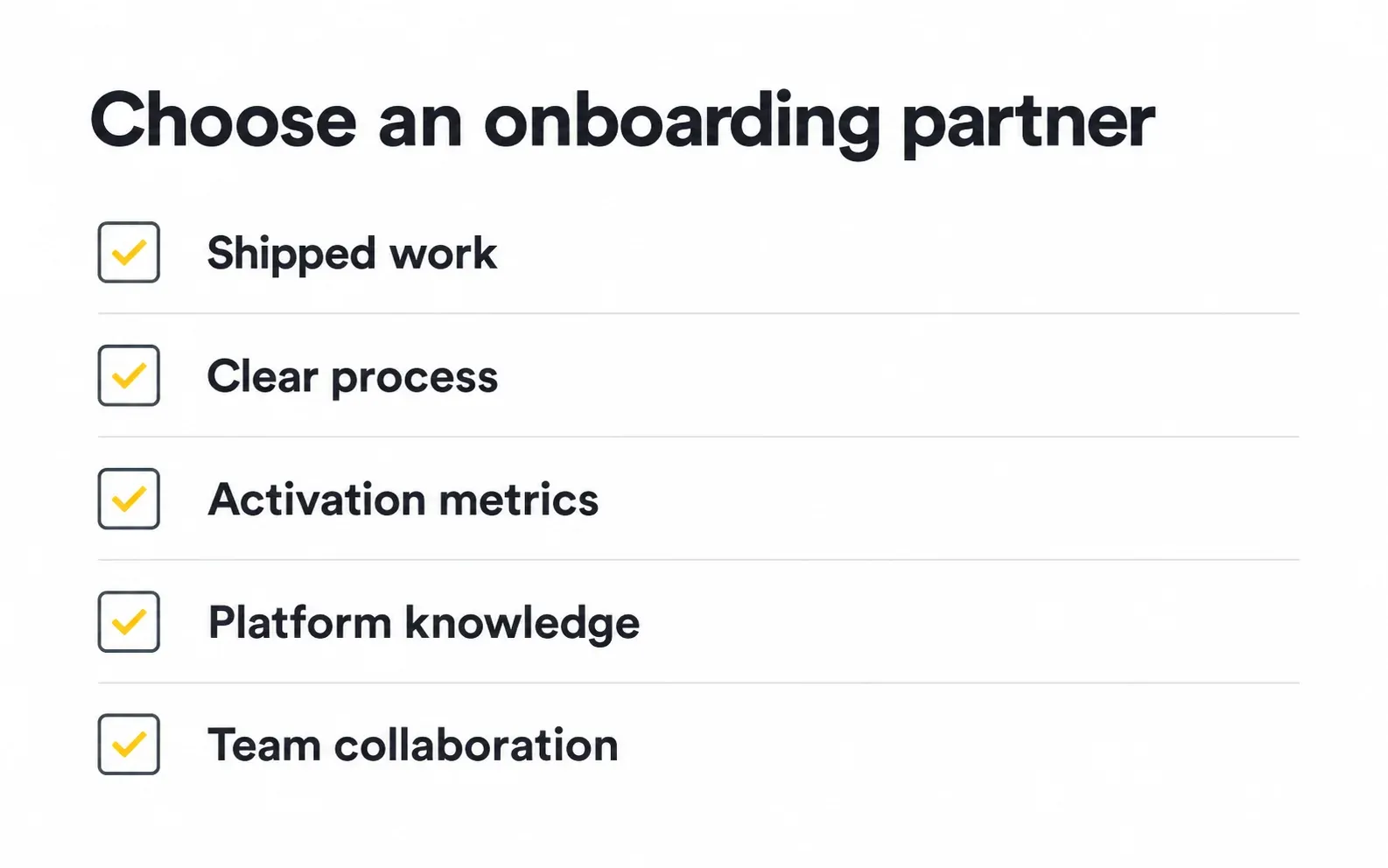 Minimal checklist for choosing an onboarding design partner