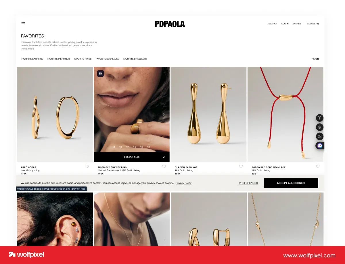 PDPAOLA category driven jewelry website design example