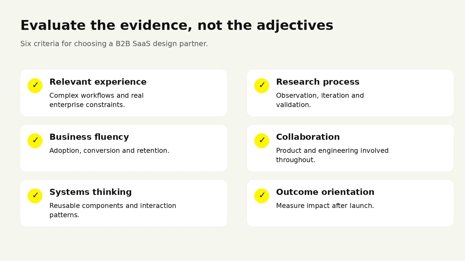 Criteria for evaluating a B2B SaaS design partner