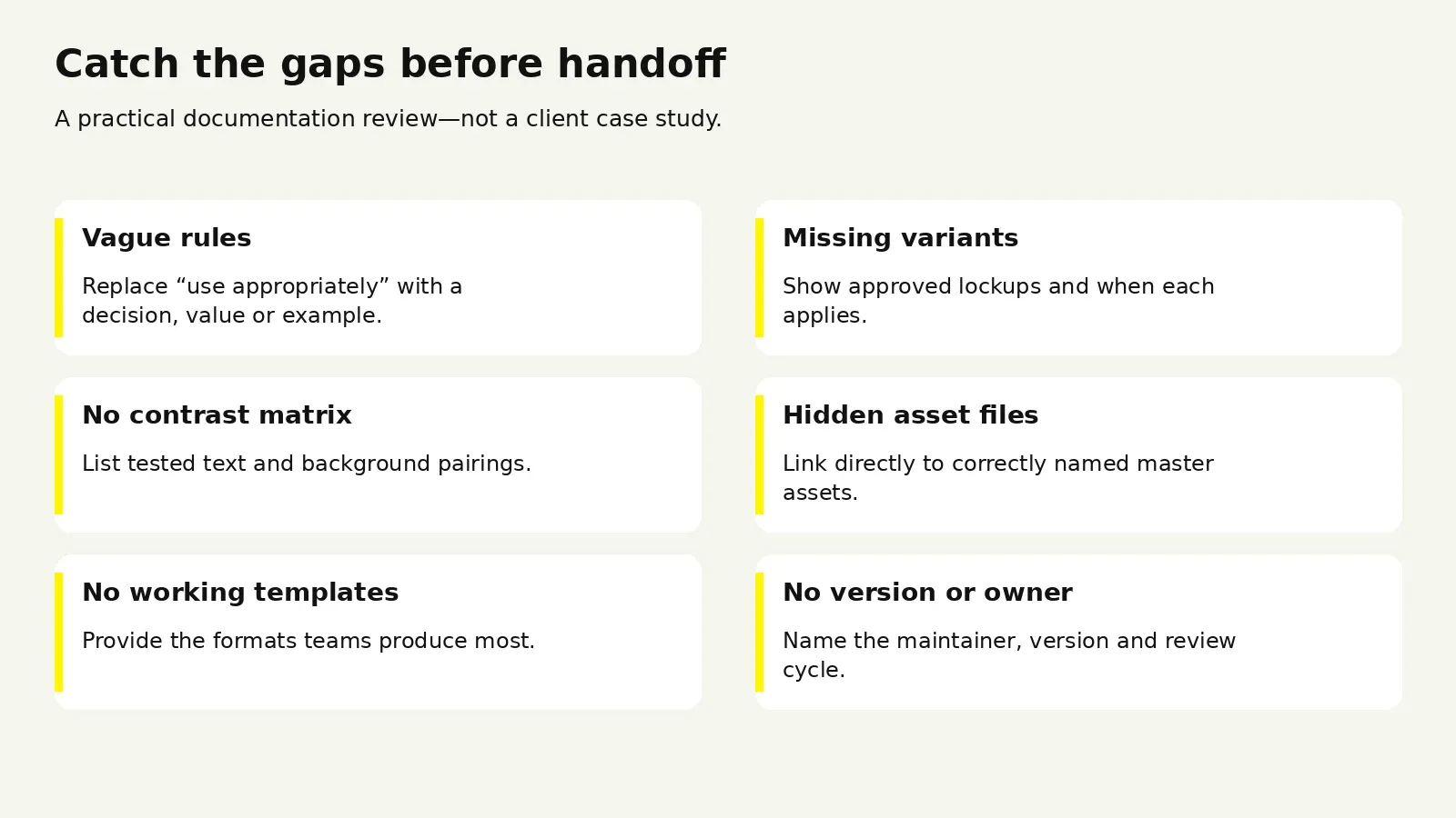 Six documentation gaps to review before brand guideline handoff