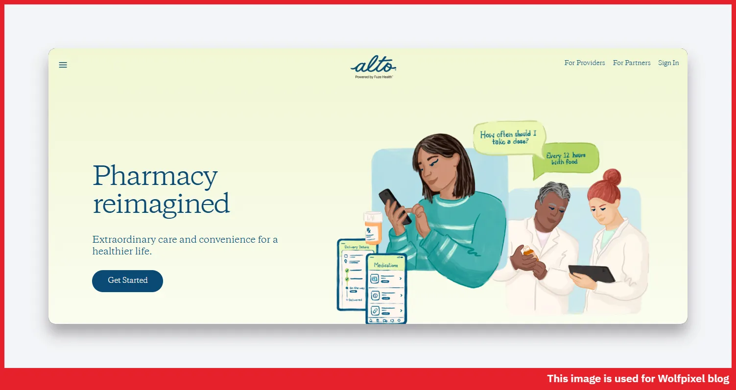 Alto Pharmacy app-first healthcare website design