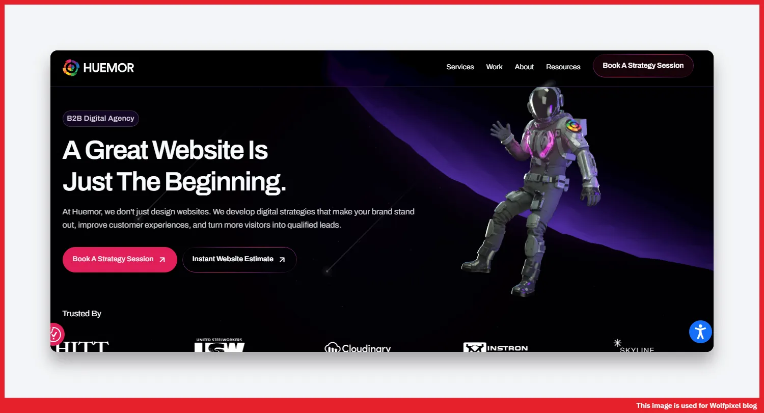 Huemor SaaS marketing website design case study
