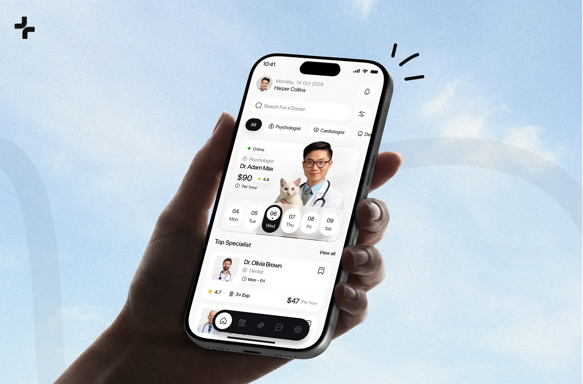 Doctor booking app held in a hand