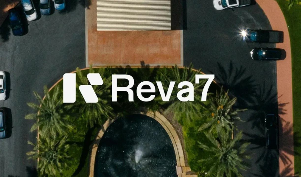 Reva7 logo over an aerial courtyard