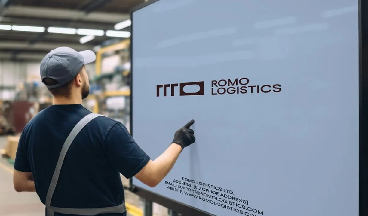 Romo Logistics brand on a warehouse screen