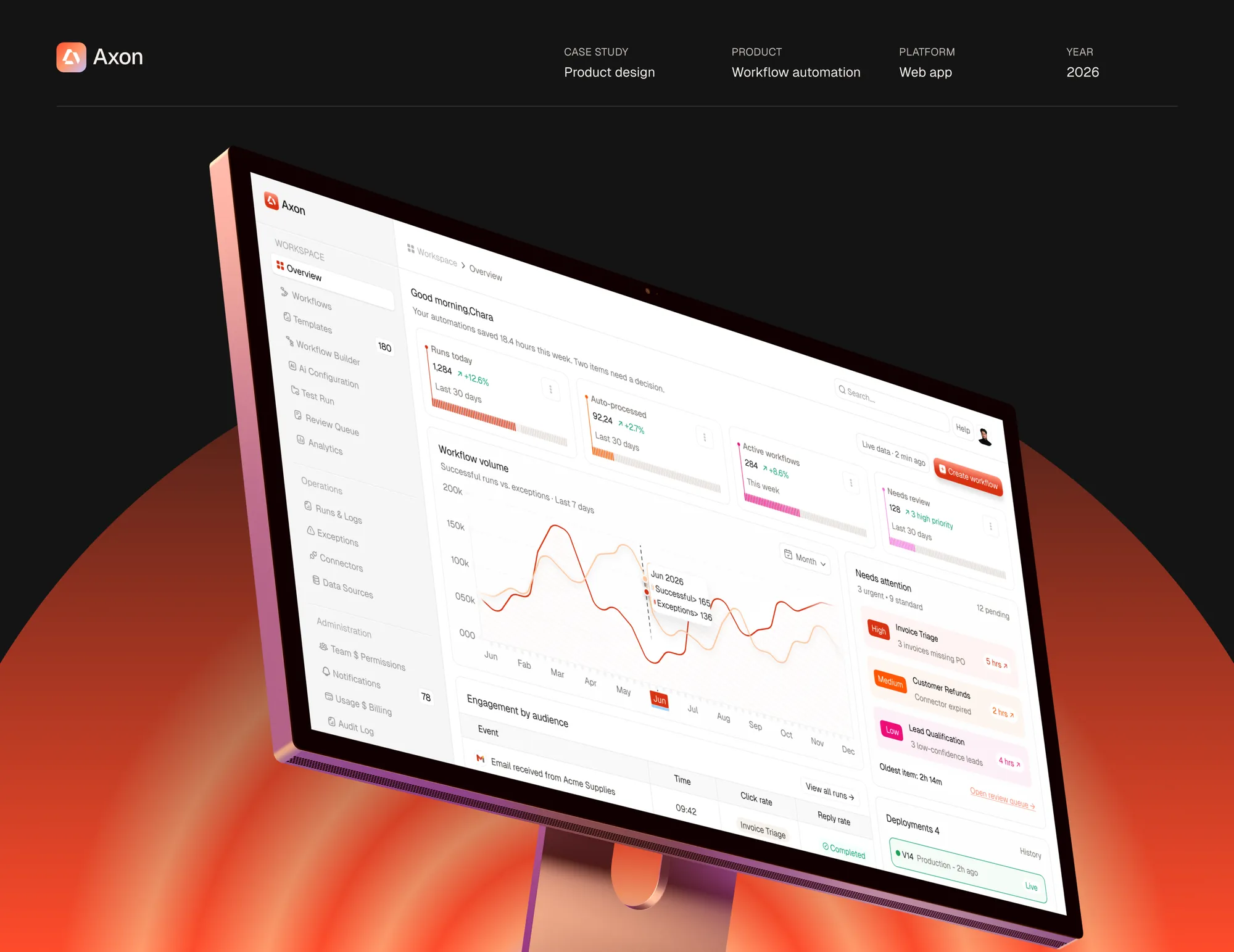 Axon workflow automation dashboard on a laptop
