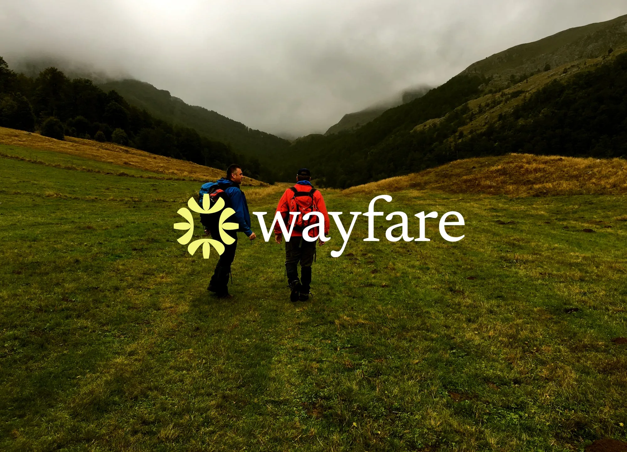 Wayfare brand identity on a hiking photo