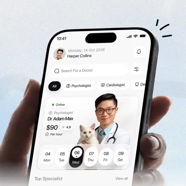 Doctor booking app on a phone
