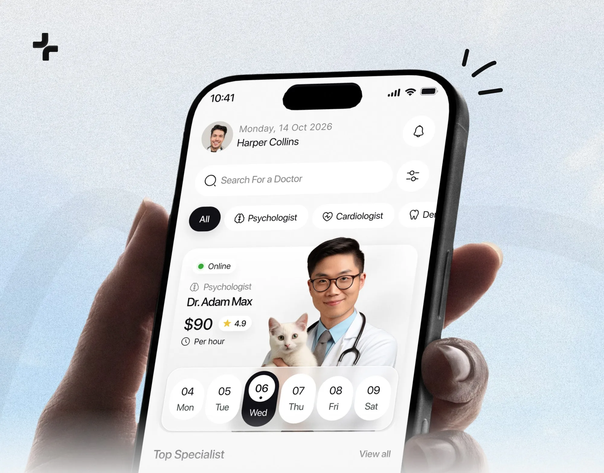 Doctor booking app on a phone