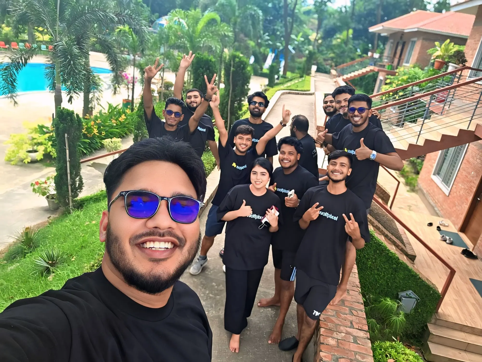 Wolfpixel designers taking a selfie in a garden