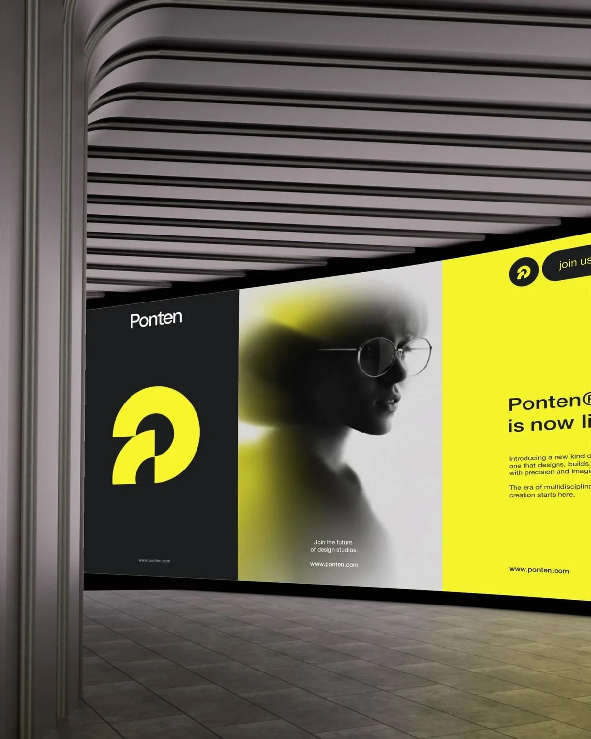 Ponten brand signage in an office