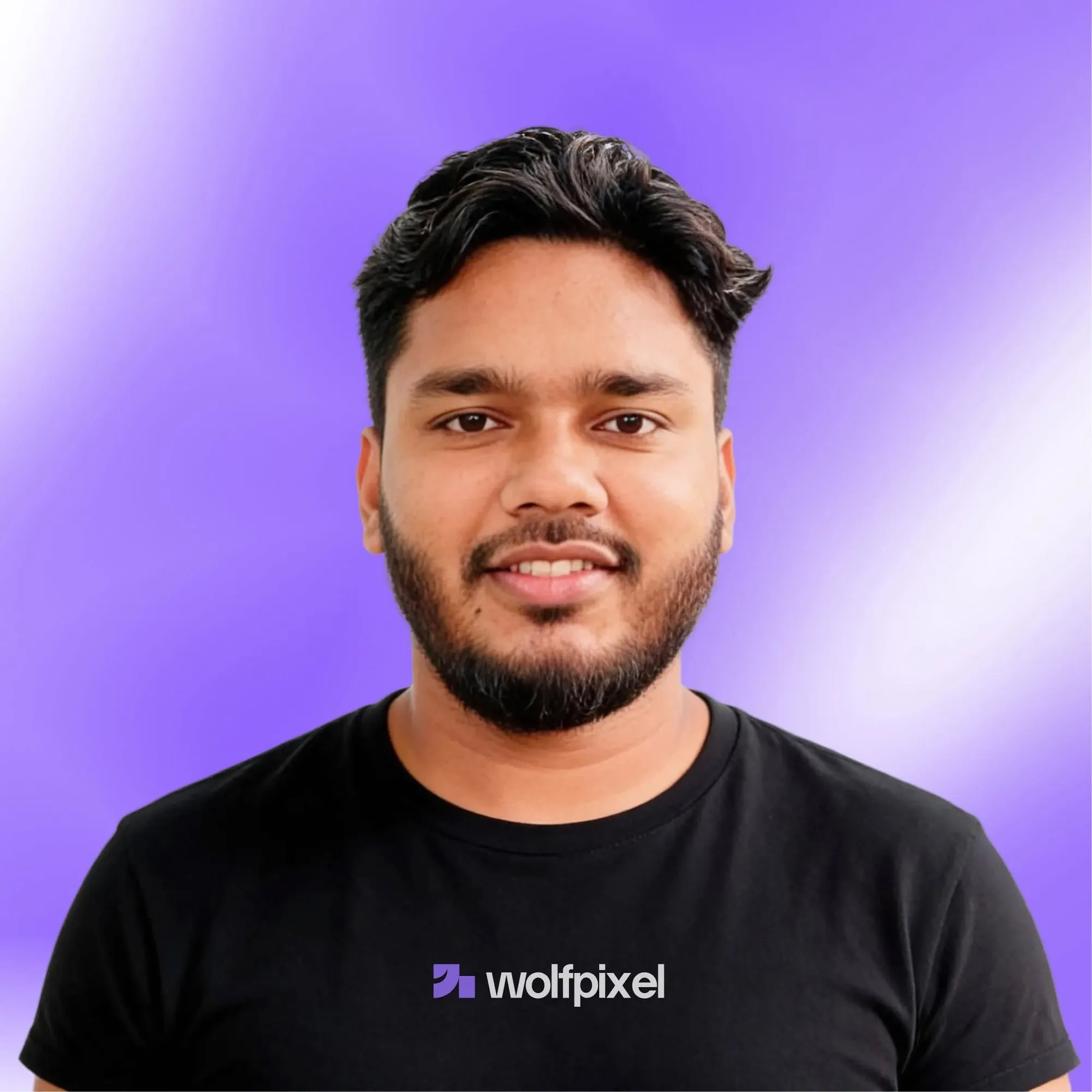 Wolfpixel designer in a Wolfpixel t-shirt